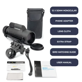 Omano Smithsonian 12x50 Monocular Telescope with Smartphone Adaptor – Monoculars for Adults - High Powered Telescope – Ideal Monocular for Bird Watching and Nature Enthusiasts – HD monocular telescope