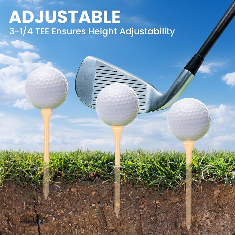 Golf Tees Durable Bamboo Tees 100Pcs 3-1/4" (83mm) Friendly Biodegradable