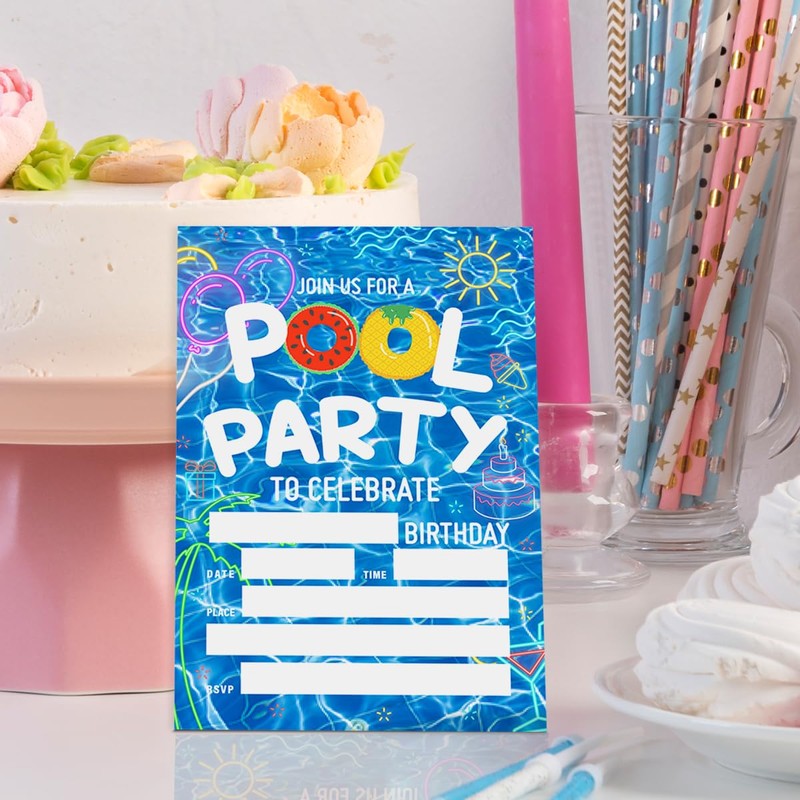 Weifuju Pool Party Birthday Invitations for Boy Girl, Summer Birthday
