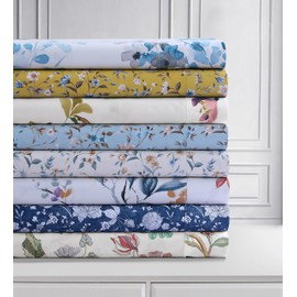 AZORES HOME Organic Cotton Selena 300 Thread Count Deep Pocket Bed Sheet Set, Fits up to 19 inch Mattress - Twin, Multicolor