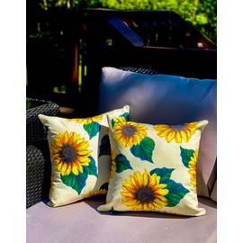Style Pack of 2 Decorative Outdoor Waterproof Pillow Cover Square Garden Cushion Case PU Coating Yellow Throw Pillow Cover Shell for Patio Furniture Deck Couch 18x18 Inch Yellow Sunflower