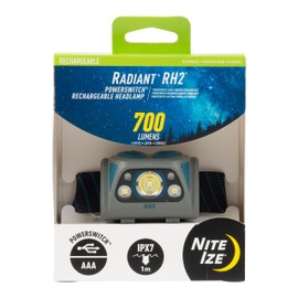 Nite Ize Radiant RH2 PowerSwitch Rechargeable Headlamp - Headlamp for Camping & Hiking - Rechargeable Battery - Hands-Free Light with 7 Modes Plus Lockout - Waterproof & Impact-Resistant - Blue/Grey