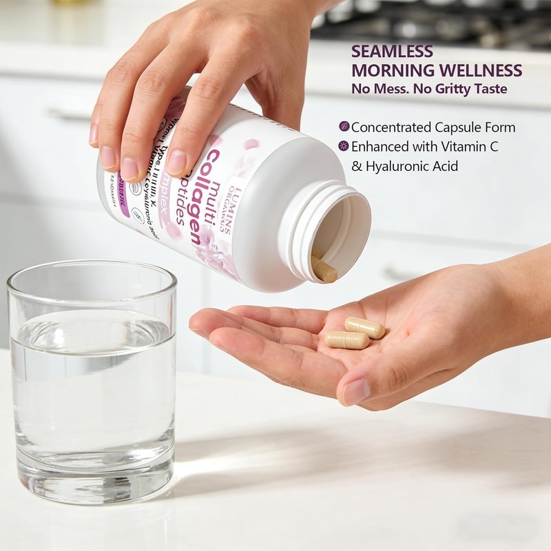 ETUIH Lumine Organics Collagen, Hydrolyzed Collagen Peptides Capsules,Type I,II,III,V,X with