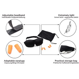 Zollner24 Schlafmaske 3D mit 2 Paar Ohrstöpsel und Aufbewahrungsbeutel, schwarz