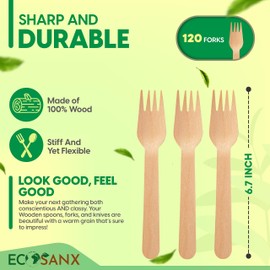 120 PCs Wooden forks set | 6.5" Splinter Free Compostable Forks, Biodegradable, Eco-Friendly | 100% All - Natural Bamboo Utensils for Outdoor, Party & More - Disposable Bamboo forks