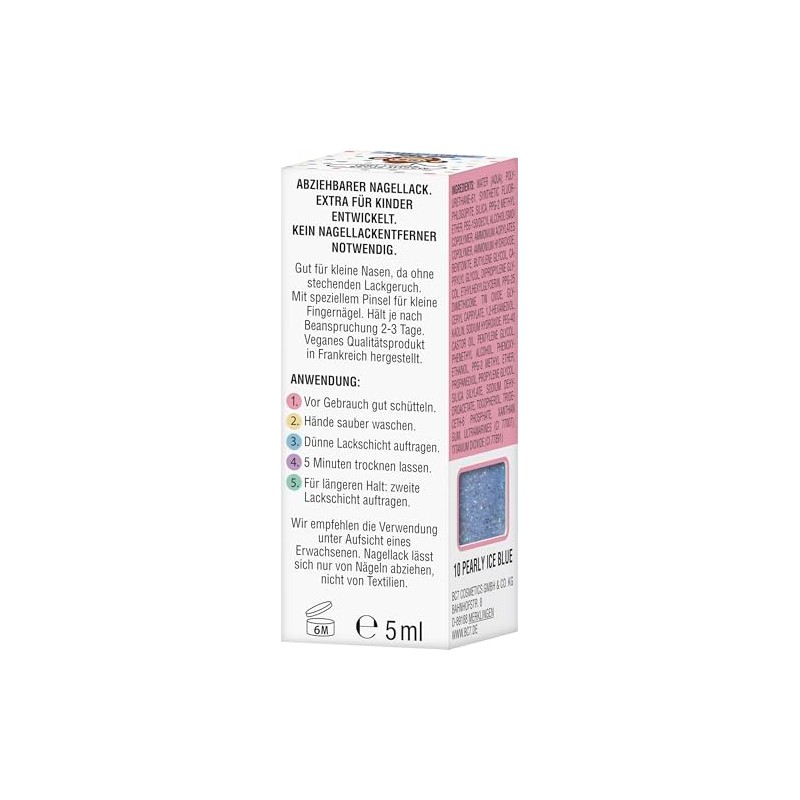 Premium Children's Nail Polish Pearly Ice Blue, 5 ml, Removable,