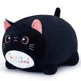 Yeqivo Birthday Cat Plush Pillow Stuffed Animal Toy, Black Birthday Cat Plush Stuffed Animals, Soft Cat Plush Pillow for Kids(Black Cat, 40cm/15.7inch)