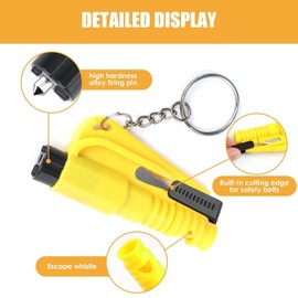 2PCS Car Window Breaker, 3 in 1 Survival Whistle, Seat Belt Cutter and Safety Hammer, Glass Breaker Emergency Keychain Car Essential Tool