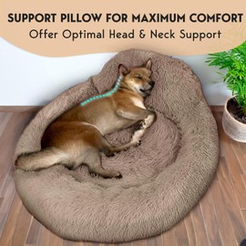 PetJett Calming Medium Dog Bed - 30'' Round Dog Beds, Anti-Slip & Washable Super Soft Fluffy Plush Donut Bed, Anti-Anxiety Premium Comfort Pet Bed, Fits Dogs up to 45 lbs - Beige