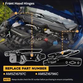 Hood Hinge Pair Fit for Ford Transit Connect 2014-2022 EcoSport 2018-2022 C-Max 2013-2018 Front Left Right Driver Passenger Side Replacement Replaces AM5Z16797C AM5Z16796C FO1236170 FO1236171