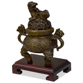 China Furniture Online Iron Imperial Kirin Chinese Incense Burner, Brown