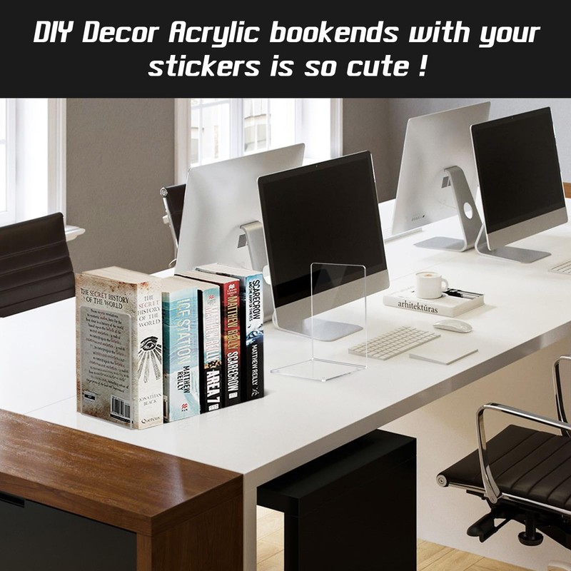 HappyHapi Acrylic Bookends for Shelves, 12 Pcs Clear Book Ends