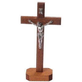 Standing Wood Crucifix. Christ on the Cross INRI. 18 cms Free Standing Wood Cross. Wooden Crucifix
