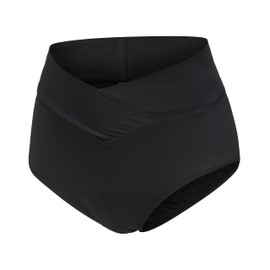 ZOHAMUNG Womens' Black Crossover V High Waisted Cheeky Ruched Bikini Tankini Bottoms(M)