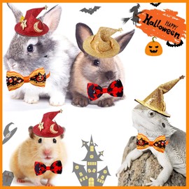 4 Pack Halloween Hamster Costume Small Animal Clothes Funny Witch Hats Rabbit Pumpkin Bow Tie Wizard Outfits for Bunny Guinea Pig Ferret Sugar Glider Lizard (Small, Witch Costumes)