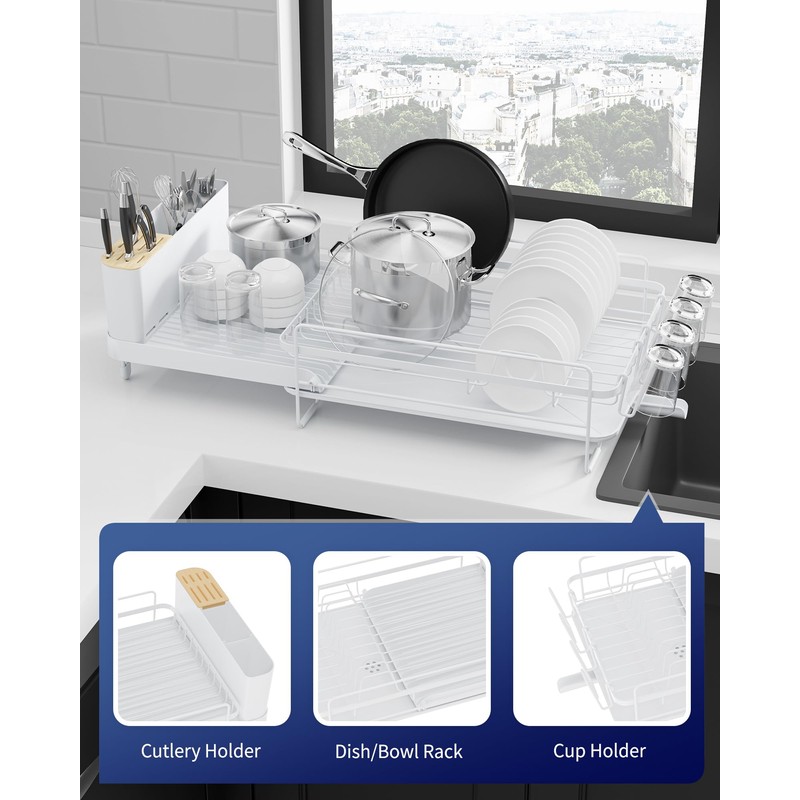 Kitsure Large Dish Drying Rack - Extendable Dish Rack, Multifunctional