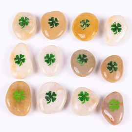 ROCKIMPACT 50 Pieces Four Leaf Clover Good Luck Pocket Rocks, Green Shamrock Stones, Engraved, 2"-3" Each
