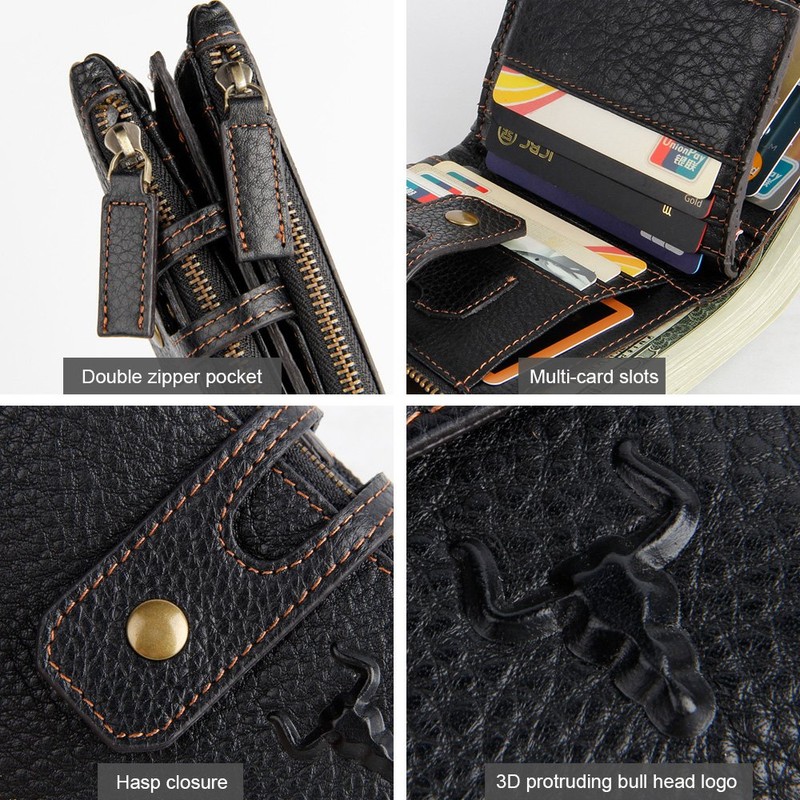 Zipper Wallets Men Leather Front Pocket RFID Wallets Mens Leather