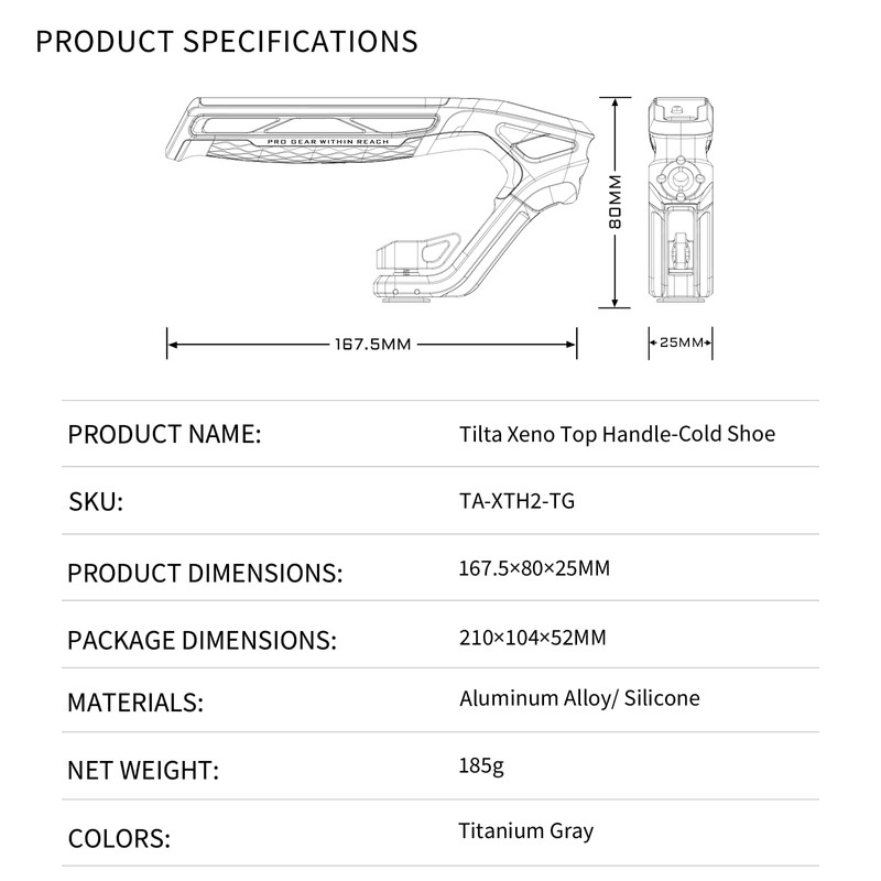 Tilta Xeno TA-XTH2-TG Upper Handle with Cold Shoe Holder Titanium