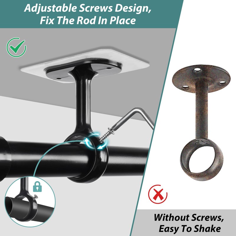 6-Pack No Drill Ceiling Curtain Rod Brackets Holder, Adhesive No