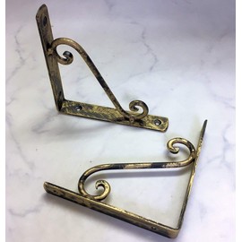 MASOUDI TRADING Shelf Bracket, Metal Fittings, 5.1 inches (13 cm), Set of 2, Iron Bracket, L-Shaped Angle, Fashionable Antique Gold Color
