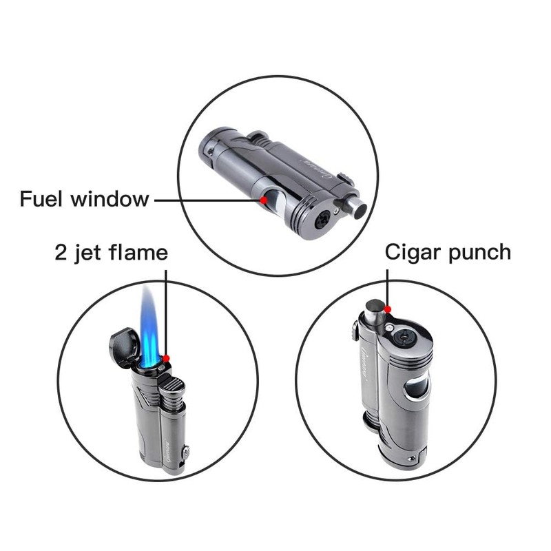 Cigar Cutter and Lighter Set - Butane Torch Lighter with