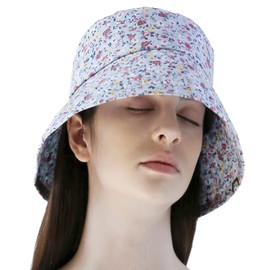 UNDERCONTROL Sombrero de safari con estampado de flores DTP de tela de algodón con etiqueta dorada y ala larga profunda ajustable para las cuatro estaciones, 2 colores, Sky, Medium-Large