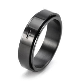 6mm Stainless Steel Cross Spinner Band Ring Stress Relief Christian Jesus Christ Lord Prayer Rotating Fidget for Men Women Anxiety Religious Engagement Wedding Jewelry-Black 8