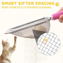 UMUACCAN Cat Litter Scoop,Detachable Handle Mesh Shovel,Sturdy Litter Cleaner Corner Shovel,Stainless Steel Mesh Litter Shovel,Easy to Clean Reptile Terrarium Sand Waste(Pink)