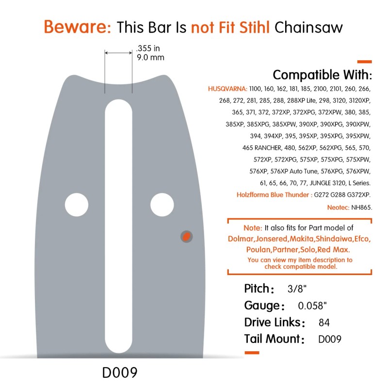 Neo tec 24'' Guide Bar & Chain 3/8'' 0.058" 84DL