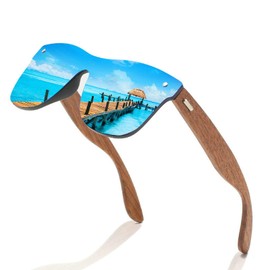 willochra Polarized Wood Mirror Lens Sun Glasses for Women men drive Colorful Shades Handmade Bamboo wood sunglasses (blue)