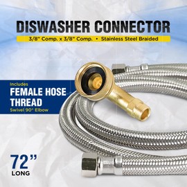 Highcraft CNCT28772-OM-2 Dishwasher Connector, Connects Dishwasher to Water Supply, Dishwsher Supply Line With Swivel Elbow, Braided Stainless Steel 72 In (Pack of 2)