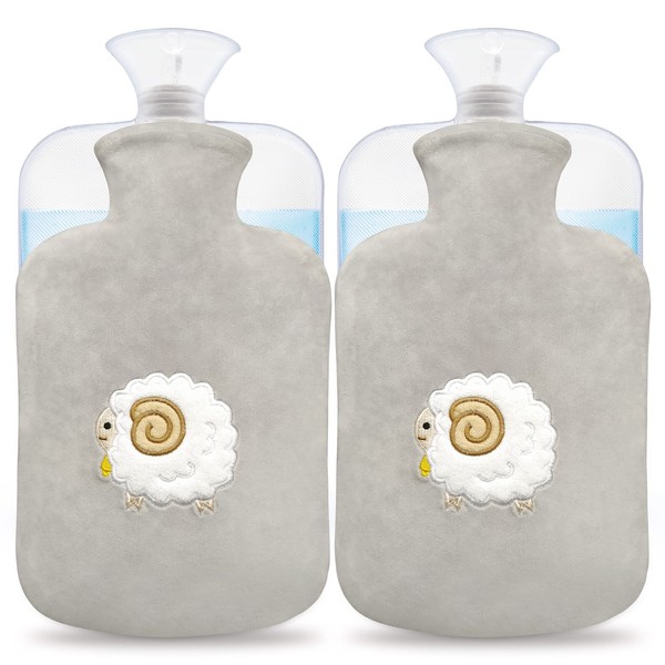 Gaifsuai Hot Water Bottle, Water Injection Type, Set of 2, Capacity 0.6 gal (2 L) / Piece, Eco Hot Water Filler, Soft Cute Cover, Warm, Foot, Cold Protection, Cold Protection