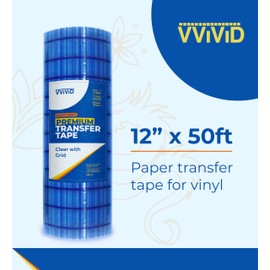 VViViD Premium Direct-Apply Transfer Tape Clear with Grid, Medium Tack for Crafting Vinyl, 12” x 50’ Easy-Apply Paper for Cricut, Sillhouette, Decals and Lettering
