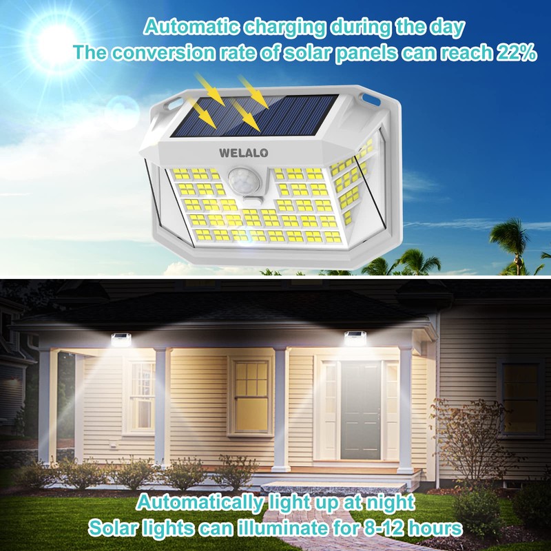 WELALO Solar Motion Sensor Lights Outdoor, [3 Modes/4 Pack/188 LED]