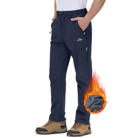 TACVASEN Waterproof Softshell Fleece Snow Pants Men Ski Ripstop Winter Cargo Pants Hiking Fishing Work Hunting Navy