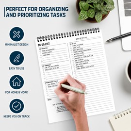 To Do List Notepad 8.5x11" - Has Multiple Functional Sections - Large Size, 52 Sheets - Spiral Daily Planner Notebook - Task Checklist Organizer Agenda Pad for Work, Note and Todo Organization