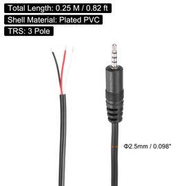 MECCANIXITY 2.5mm Aux Cable Replacement Audio Cable Cord, 0.8ft 3 Pole Male to Bare Wire Audio Cable, Stereo Sound Audio Cable Cord for Earphones, Smart Phones, Speakers,Black 5 Pcs