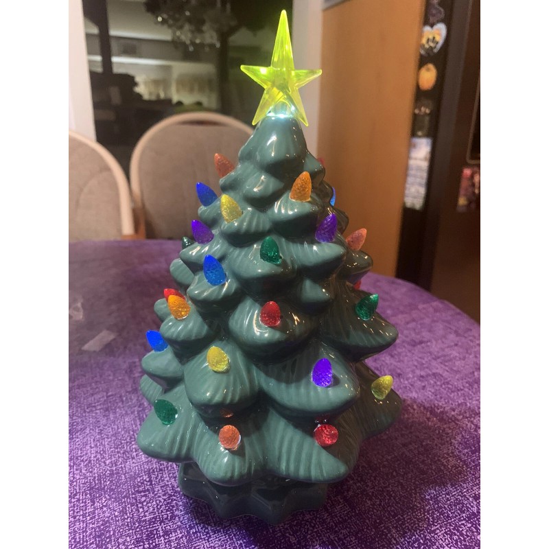 Ceramic Christmas Tree Large Green Tabletop Tree Multicolored Lights 11"