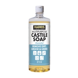 HARRIS Multi-Purpose Pure Liquid Castile Soap for Home Cleaning, Multi-Purpose Cleaner, For Dish Soap, Laundry Detergent, Kitchen and Bathroom Surfaces, Kids Rooms, Unscented, 32 Oz