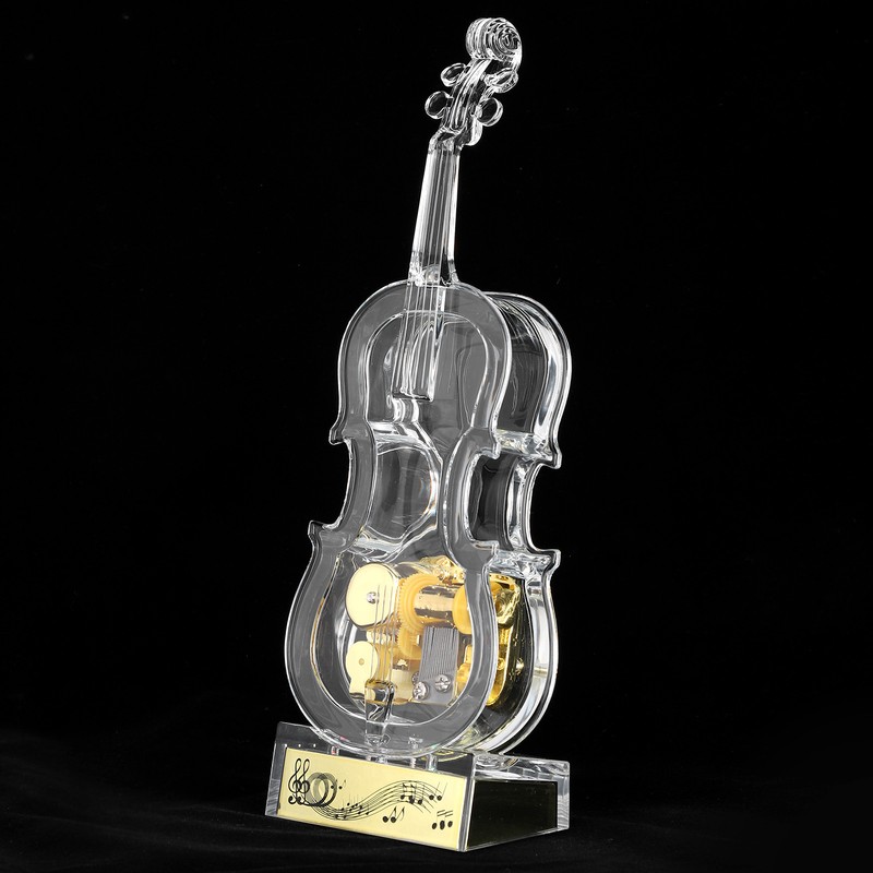 Cello Shaped Music Box with LED Lights Transparent Musical Box