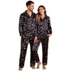 Ekouaer His and Hers Matching Pajamas Adults Christmas Nightwear Satin Pjs Set Winter Long Sleeve Pajamas Set Black With Snowflakes,XXL