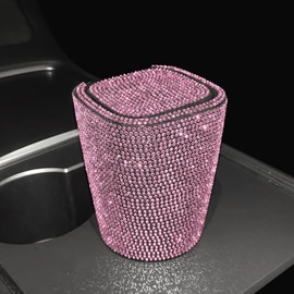 Car Ashtray LED Lights with Cover Windproof and Odor-Proof Bling Bling Diamond-Encrusted Detachable Mini Car Trash Can Car Accessories for Vehicles Office Home Outdoor (Pink)
