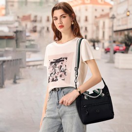 DEEVORCA Women's Shoulder Bag Fashion Women Crossbody Bag Removable Shoulder Strap Multiple Pockets Handbag Travel Shopping Daily Shoulder Bag Waterproof Nylon, black