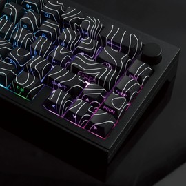 Hyekic 128 Keys PBT Keycaps, Black Topographic Side Printed Shine Through Keycaps, Cherry Profile Dye Sublimation Keycaps for Cherry MX Switch ANSI & ISO Layout Mechanical Keyboards