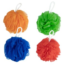 SUPERLY - Shower Puff,Bath Puff, Sponge Loofah,Shower Sponge Extra Large 80g,4 Pack Scrunchi Body Scrubber Exfoliating Mesh Sponge (Orange, Red, Blue, Dark Green)