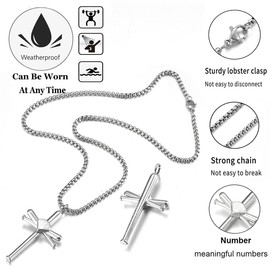 Athletes Cross Necklace Pendant Sports Stainless Steel Baseball Number and Silver Baseball Bat Cross Necklaces for Men(Silver,17)