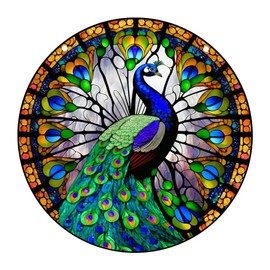 Vibrant Peacock Acrylic Stained Windows Hanging Suncatcher,Flower Stained Acrylic Suncatchers Window Ornament Stained Glass Panel Sun Catcher Wall Hanging Decor Birthday Gifts