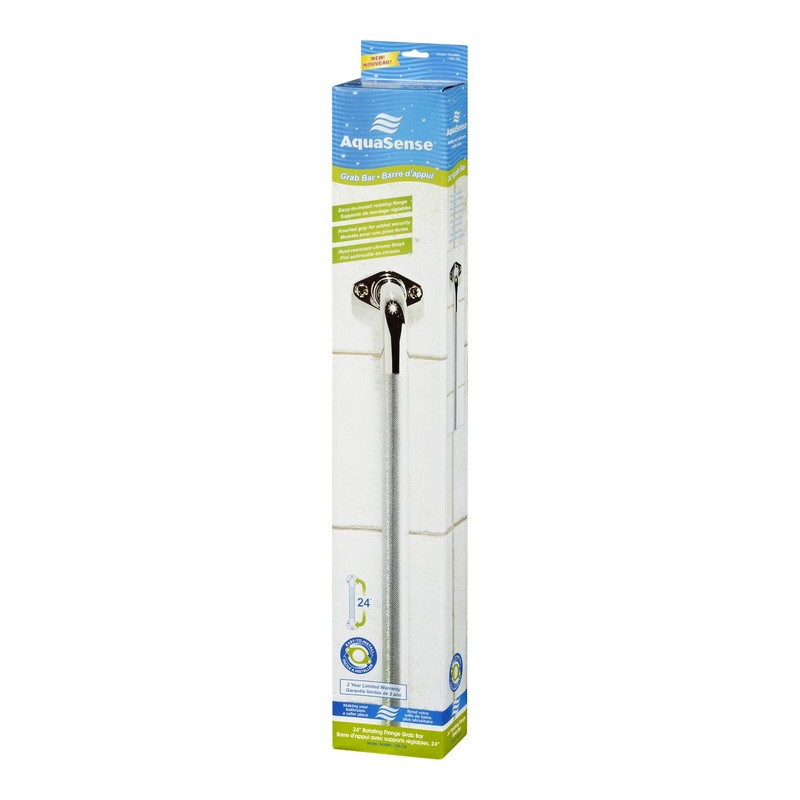 AquaSense Knurled Chrome Grab Bar with Rotating Flange, 24 Inches/60.96