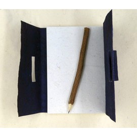 paperfreak Vegan Leather Notebook A5 18 x 14 cm Leather Paper Book with Branch Pencil, Travel Journal, Sketchbook, Brahmin Leather (Deep Dark Blue)